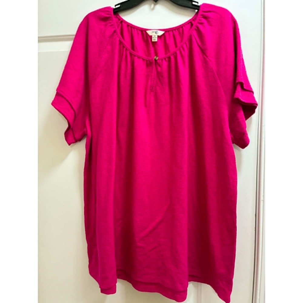 Terra & Sky Womens 2X Hot Pink Textured Peasant Top Boho Casual Relaxed Fit NWT